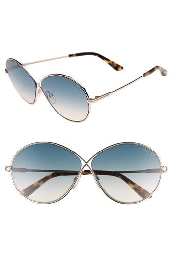 Women's Tom Ford Rania 64mm Oversize Round Sunglasses - Rose Gold/ Gradient Green