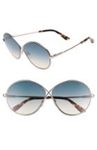 Women's Tom Ford Rania 64mm Oversize Round Sunglasses - Rose Gold/ Gradient Green
