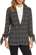 Petite Women's Halogen Tie Sleeve Blazer, Size P - Grey