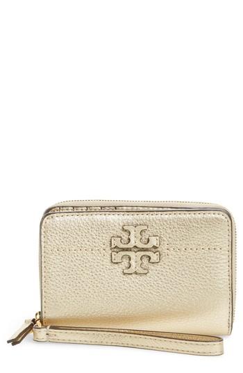 Women's Tory Burch Mcgraw Leather Bifold Wallet - Metallic
