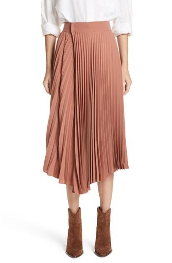 Women's Vince Asymmetric Hem Pleated Skirt - Orange