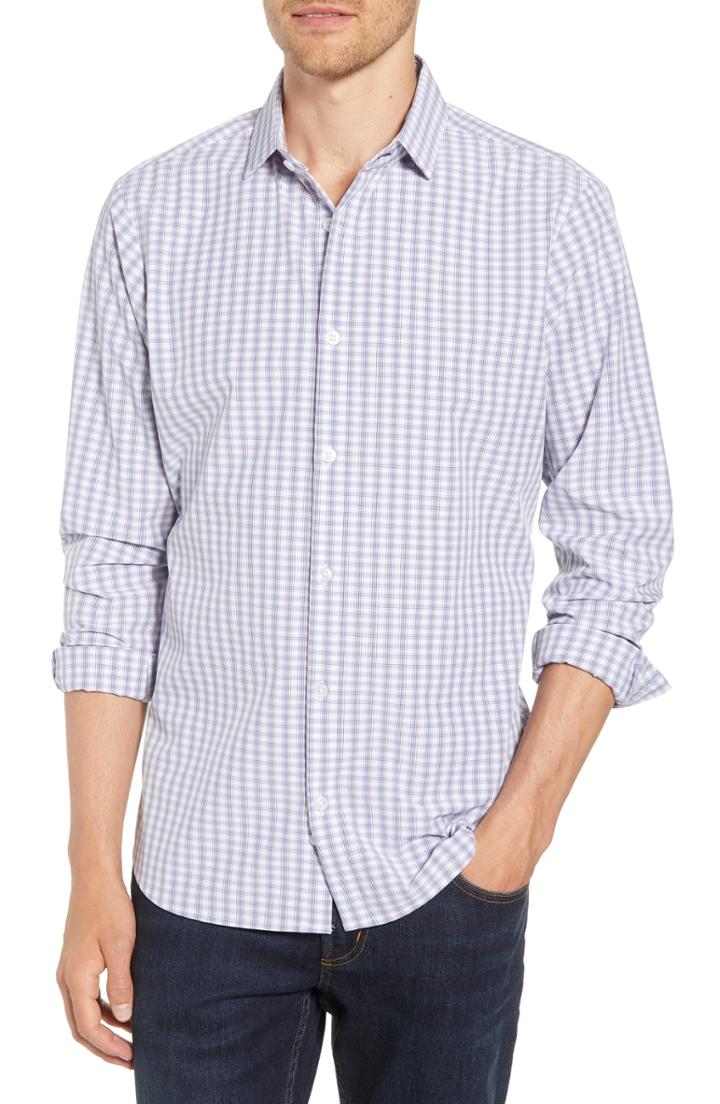 Men's Mizzen+main Herrera Slim Fit Plaid Performance Sport Shirt, Size - Blue
