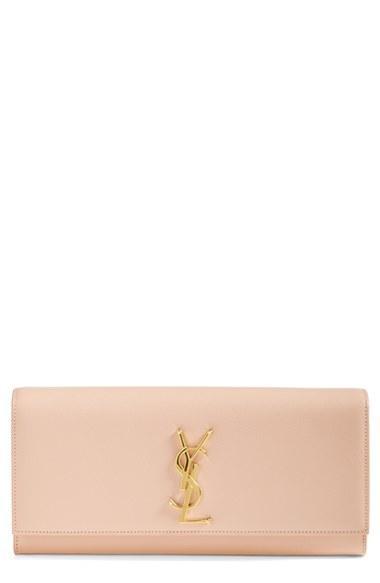 Saint Laurent 'cassandre' Leather Clutch Pale