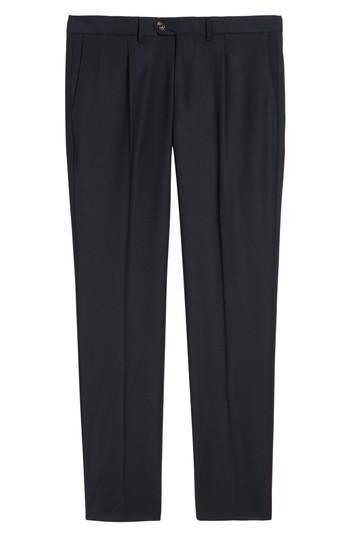 Men's Eleventy Pleat Front Stretch Solid Wool Trousers