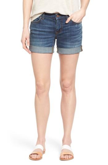 Petite Women's Caslon Rolled Denim Boyfriend Shorts P - Blue