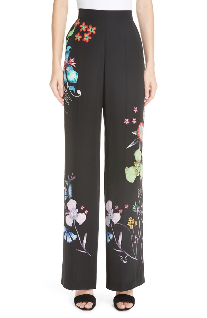 Women's Etro Largo Floral Print Silk Pants Us / 40 It - Black