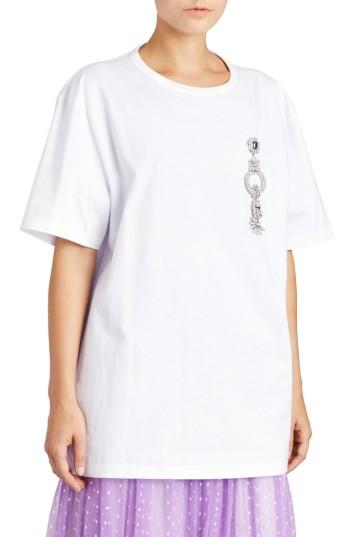 Women's Burberry Brooch Detail Cotton Tee - White