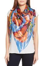 Women's Echo Palm Print Silk Triangle Scarf, Size - Blue