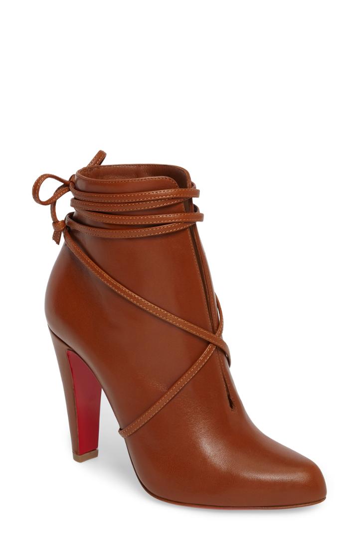 Women's Christian Louboutin Ankle Tie Bootie .5us / 38.5eu - Metallic