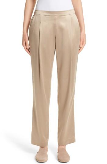 Women's Lafayette 148 New York Soho Silk Track Pants - Beige