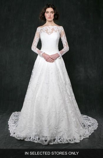 Women's Sareh Nouri Lily Of The Valley Long Sleeve Lace Gown, Size In Store Only - Ivory