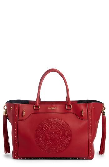 Balmain Renaissance Leather Tote - Red