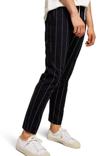 Men's Topshop Pinstripe Skinny Trousers R - Blue