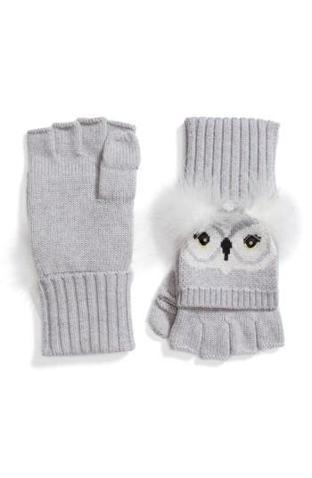 Women's Kate Spade New York Who Me Owl Merino Wool Pop-top Mittens, Size - Grey