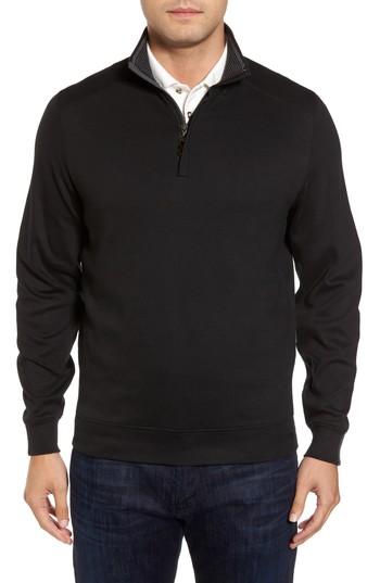 Men's David Donahue Interlock Knit Quarter Zip Pullover - Black