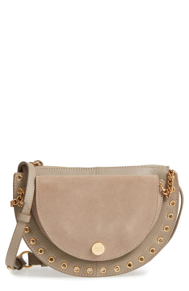 See By Chloe Kriss Leather & Suede Grommet Shoulder Bag - Grey