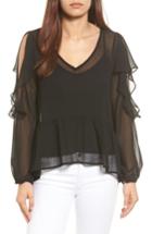 Women's Halogen Ruffle Cold Shoulder Top - Black