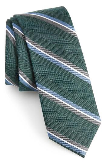 Men's The Tie Bar Short Cut Stripe Silk & Wool Skinny Tie, Size - Green