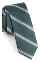 Men's The Tie Bar Short Cut Stripe Silk & Wool Skinny Tie, Size - Green