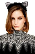 Topshop Lace & Feather Cat Ear Headband, Size - Black