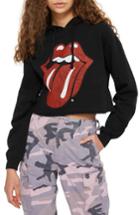 Women's Topshop By And Finally Rolling Stones Crop Hoodie Us (fits Like 0) - Black