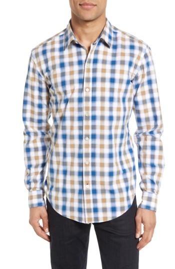 Men's Boss Robbie Sharp Fit Check Sport Shirt, Size - Blue
