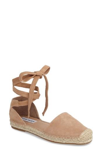 Women's Steve Madden Rosette Ankle Wrap Espadrille Flat .5 M - Brown