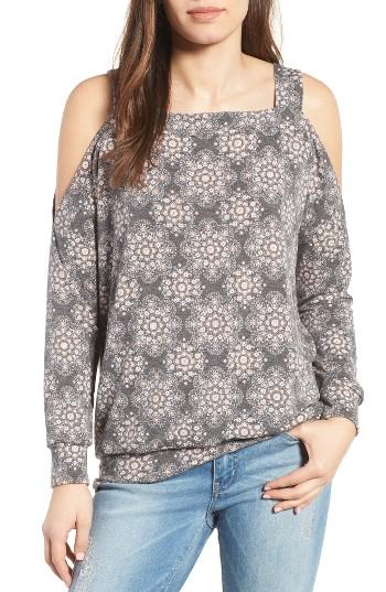 Women's Bobeau Cold Shoulder Print Sweatshirt - Black