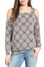 Women's Bobeau Cold Shoulder Print Sweatshirt - Black