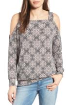 Women's Bobeau Cold Shoulder Print Sweatshirt - Black