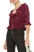 Women's Topshop Phoebe Frilly Blouse Us (fits Like 0-2) - Burgundy
