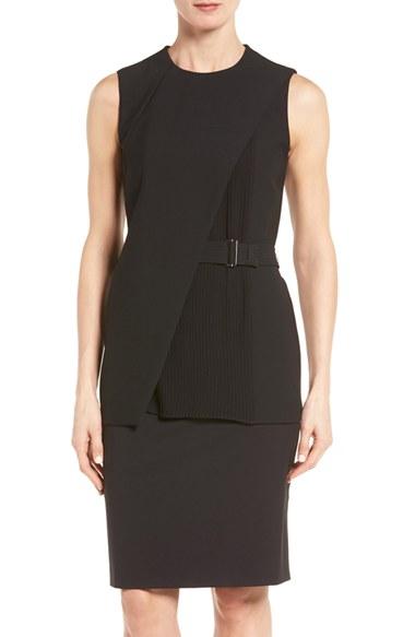 Women's Boss Iakila Plisse Overlay Belted Ponte Top