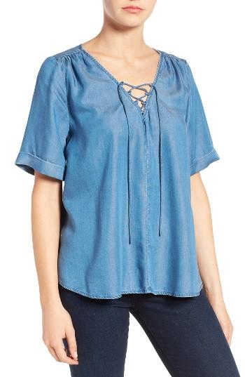 Women's Lucky Brand Lace-up Chambray Top