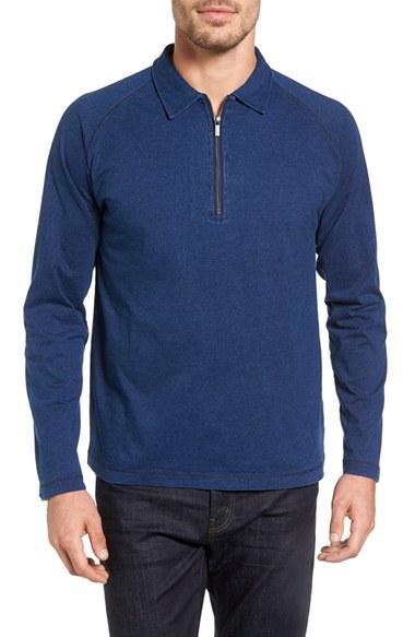Men's Bugatchi Long Sleeve Zip Polo - Grey