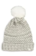 Women's Treasure & Bond Cable Knit Beanie With Faux Fur Pom - Grey