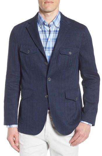Men's Bugatchi Herringbone Safari Blazer R - Blue