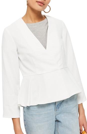 Women's Topshop Crossover Peplum Jacket Us (fits Like 2-4) - Ivory