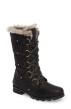 Women's Sorel Emelie Waterproof Lace Up Boot With Faux Fur Trim M - Black