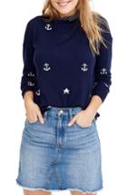 Women's J.crew Anchors & Stars Merino Wool Crewneck Sweater, Size - Blue