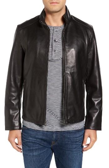Men's Cole Haan Lamb Leather Jacket - Black