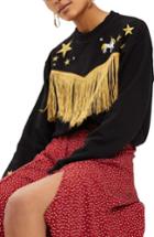 Women's Topshop By Tee & Cake Western Fringe Sweatshirt Us (fits Like 0) - Black