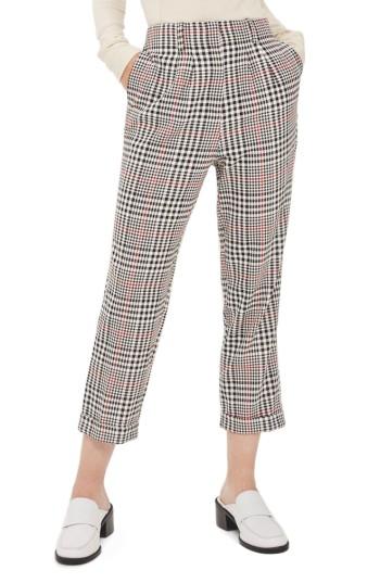 Women's Topshop Red Pop Check High Waist Mensy Trousers Us (fits Like 0) - Black