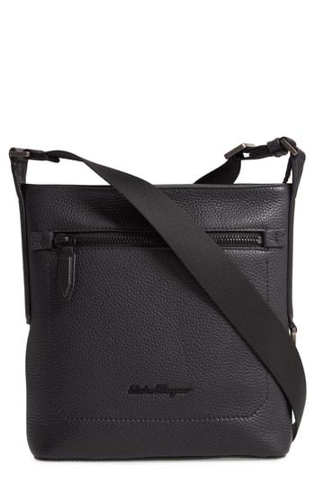 Men's Salvatore Ferragamo Firenze Leather Crossbody Bag - Black