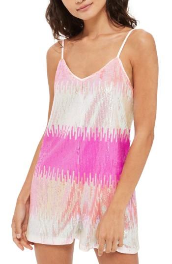 Women's Topshop Sherbet Sequin Romper Us (fits Like 10-12) - Pink