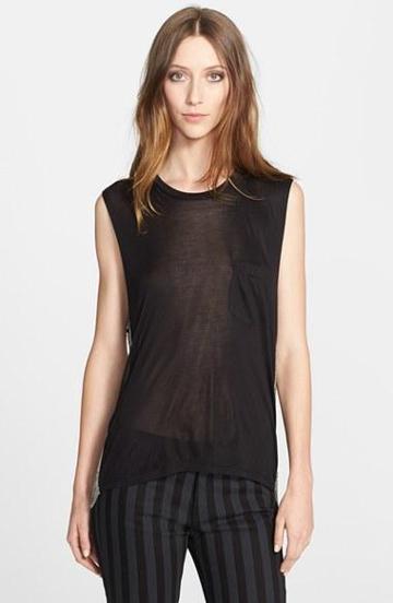Saint Laurent Side Fringe Silk Jersey Tank Black/ Silver