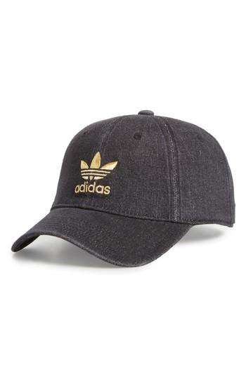 Men's Adidas Originals Washed Denim Ball Cap - Black