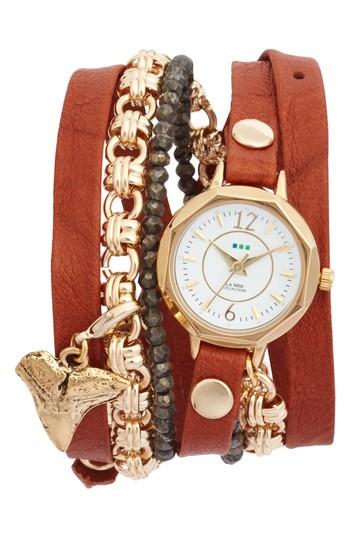 Women's La Mer Collections Del Mar Leather & Chain Wrap Watch, 35mm X 20mm