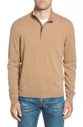 Men's Nordstrom Men's Shop Regular Fit Quarter Zip Cashmere Sweater - Brown