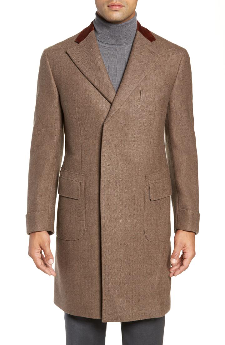Men's Boglioli Trim Fit Wool Chesterfield Coat Us / 54 Eu R - Beige