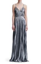 Women's Marchesa Notte Pleated Lame A-line Gown - Metallic